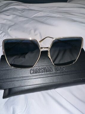 Dior Gold Frame and white trim Black Lens Women's Sunglasses